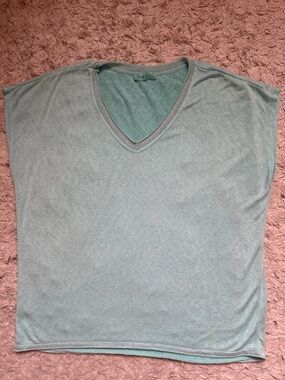 Made in Italy Light Teal V-Neck top with metallic trim